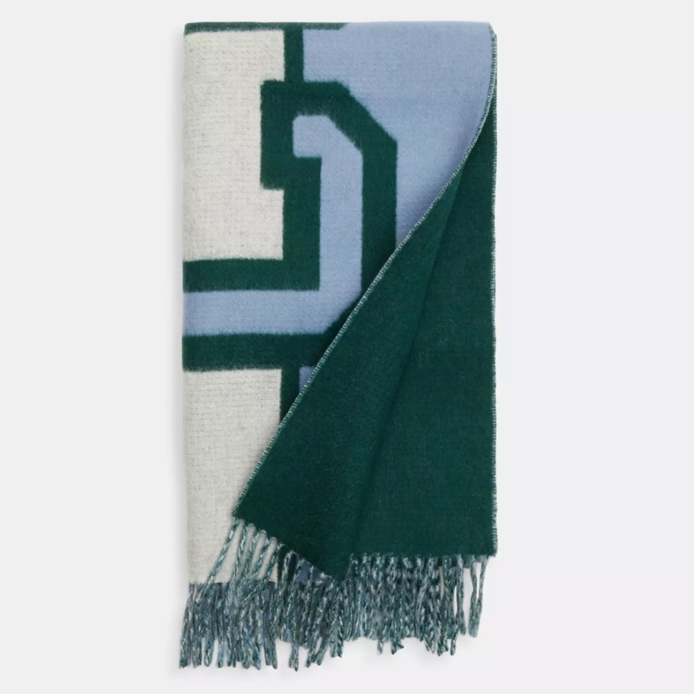 Coach Reversible Wool Scarf Oversized Colorblock Varsity Print Muffler Preppy - Picture 5 of 11